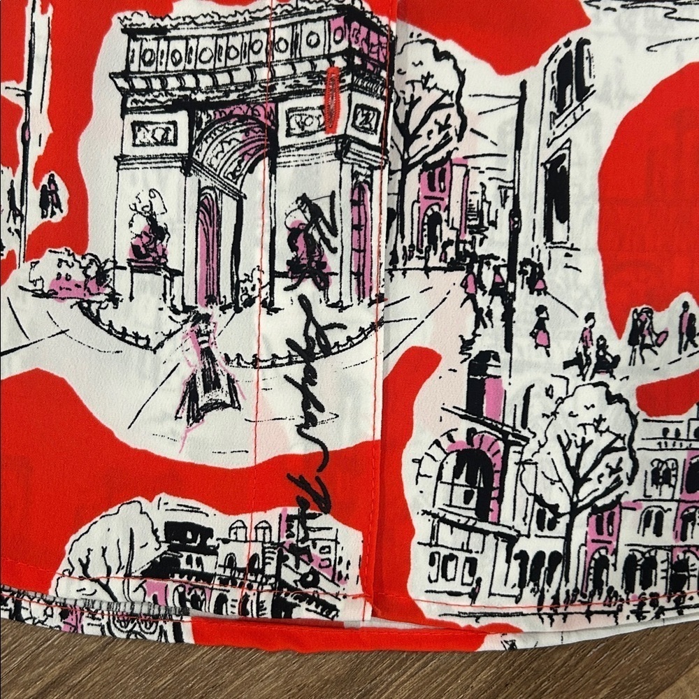 Karl Lagerfeld Women's Printed Bungee-Sleeve Short Shirt size L button Up - Picture 8 of 14